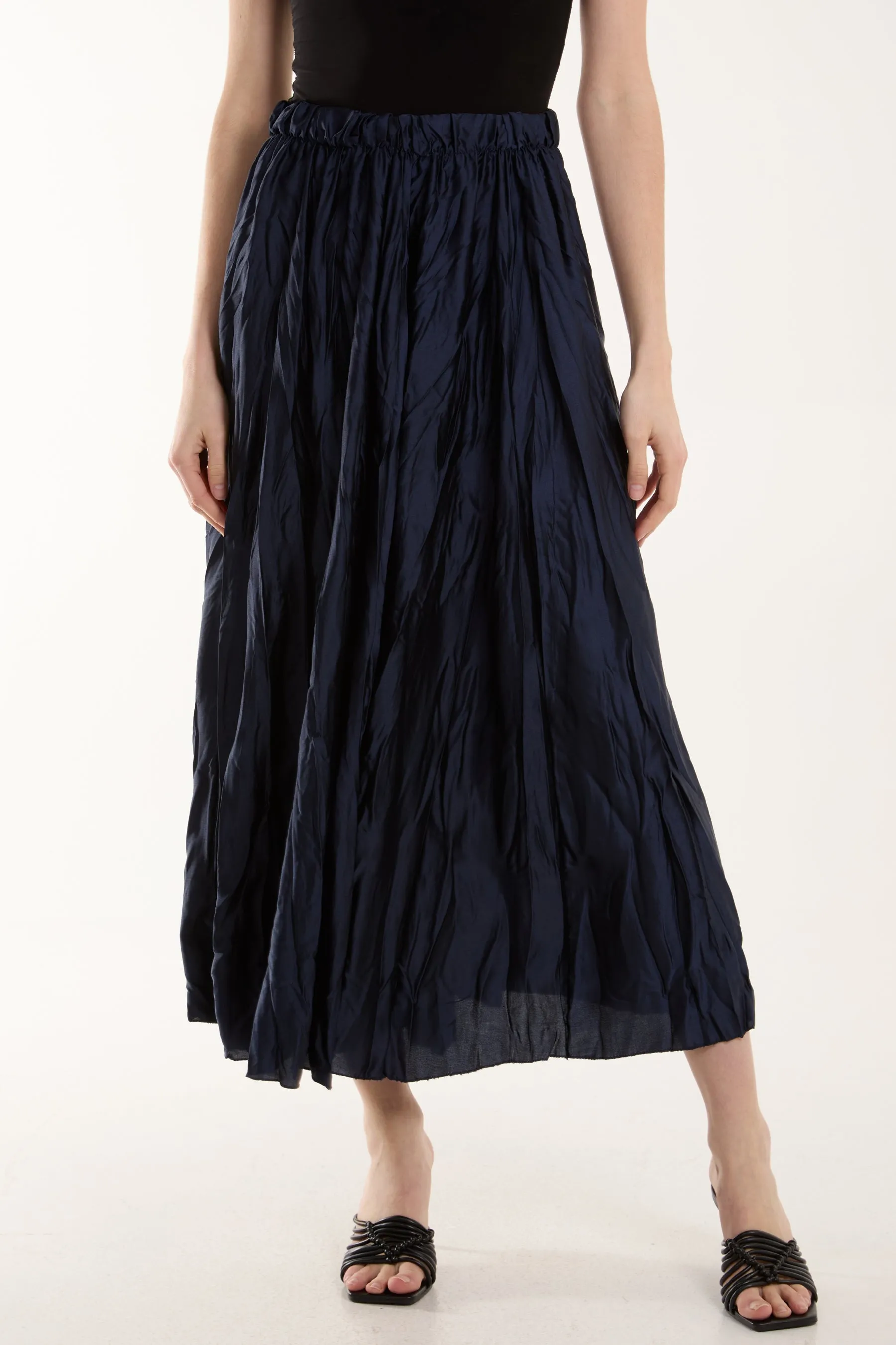 Crinkle Satin Midi Skirt