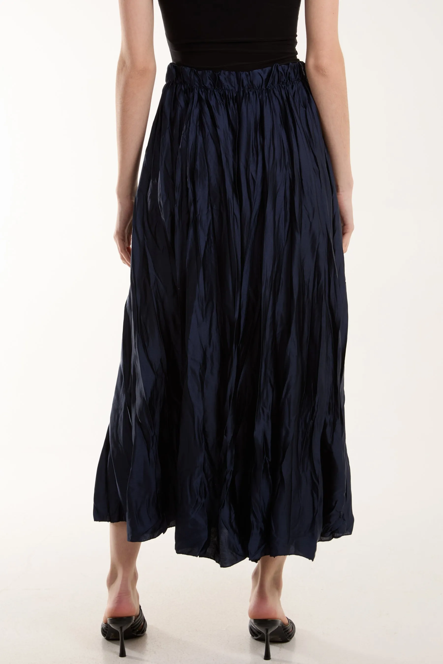 Crinkle Satin Midi Skirt