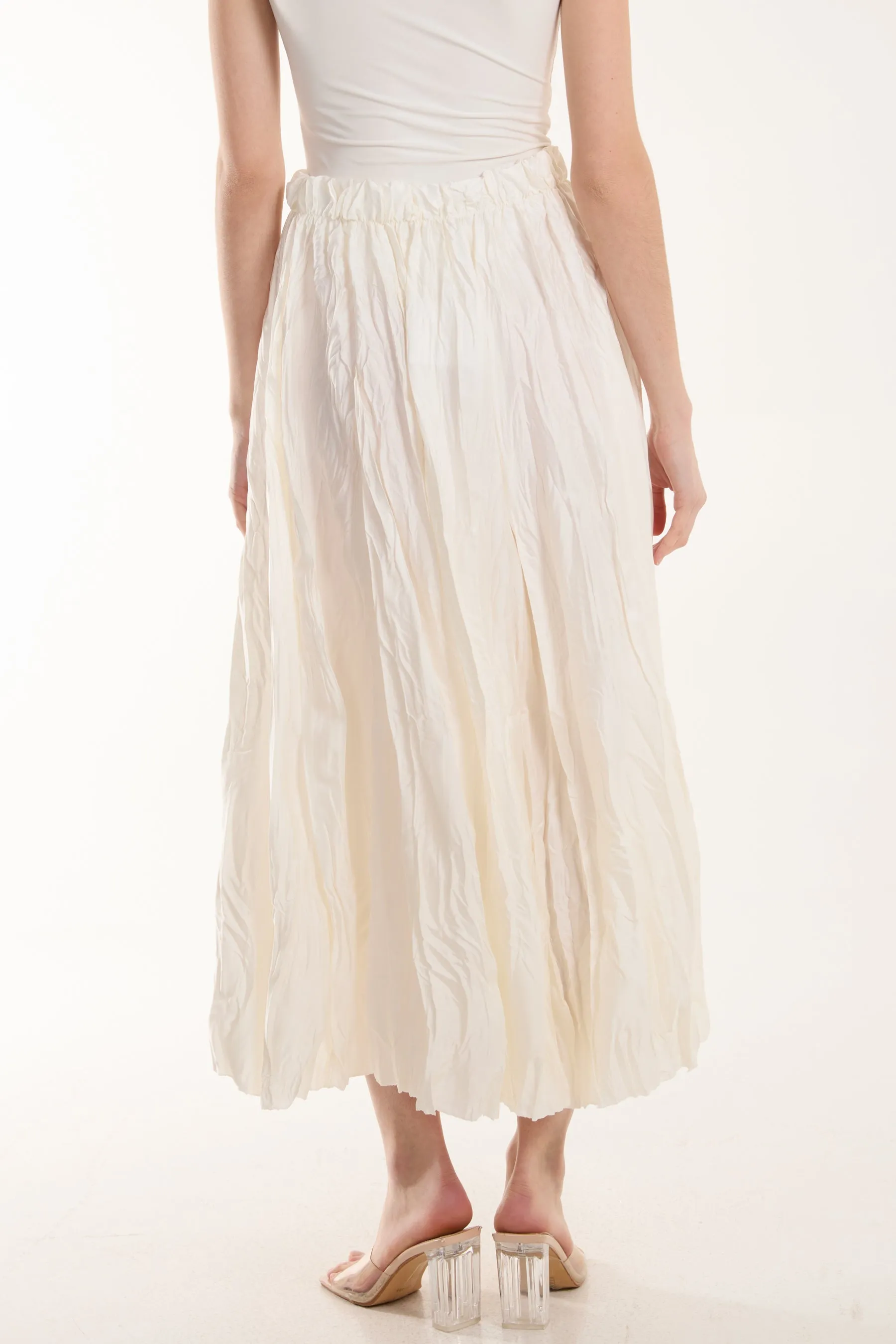 Crinkle Satin Midi Skirt