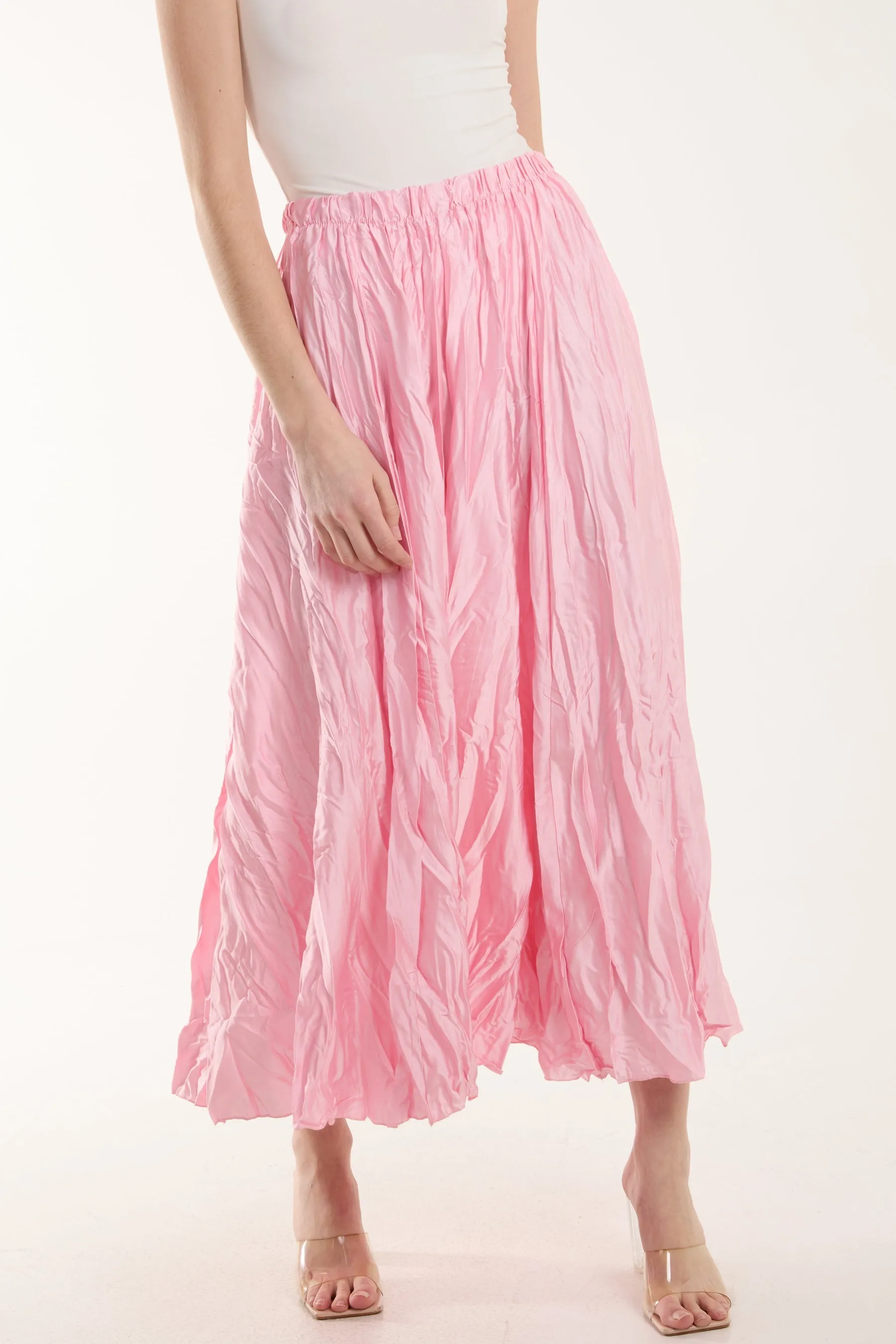 Crinkle Satin Midi Skirt
