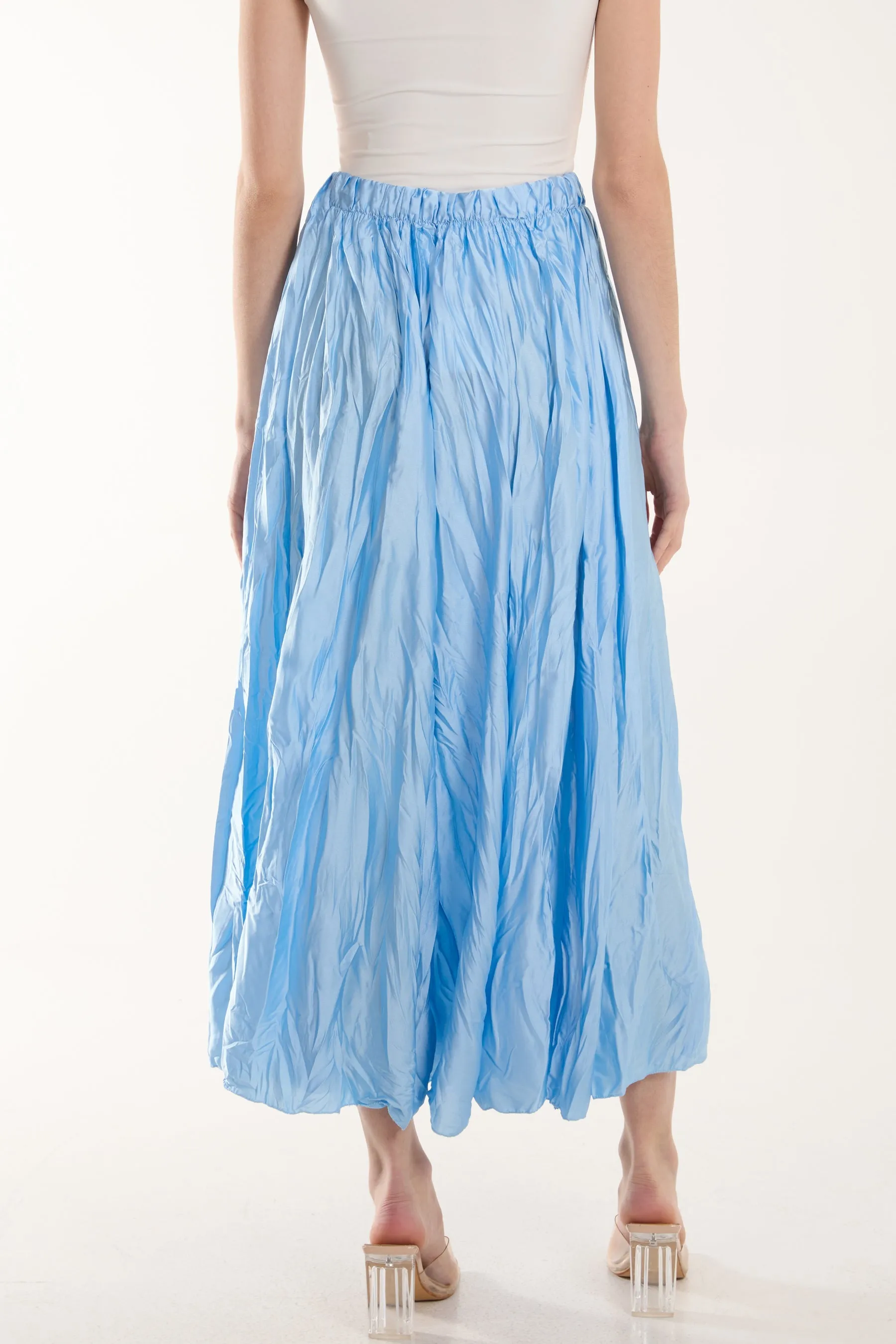 Crinkle Satin Midi Skirt