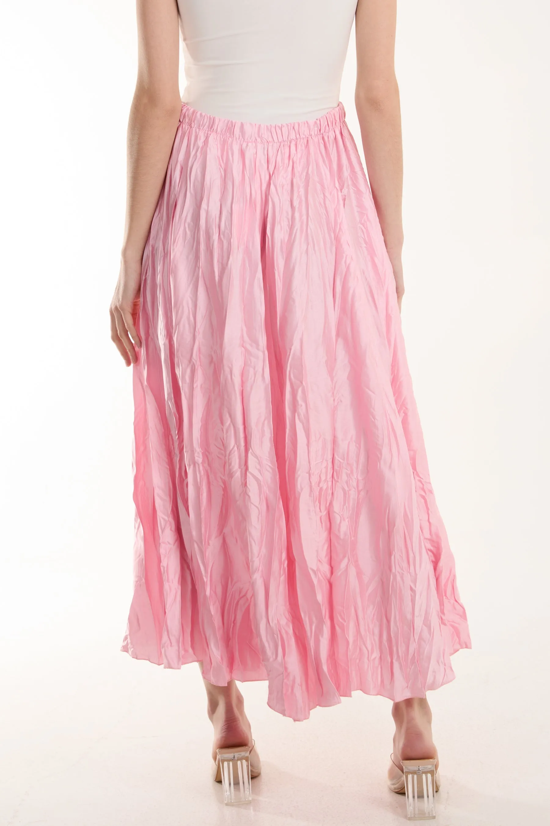 Crinkle Satin Midi Skirt