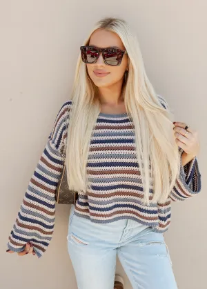 Crochet Taupe Stripe Cropped Sweater