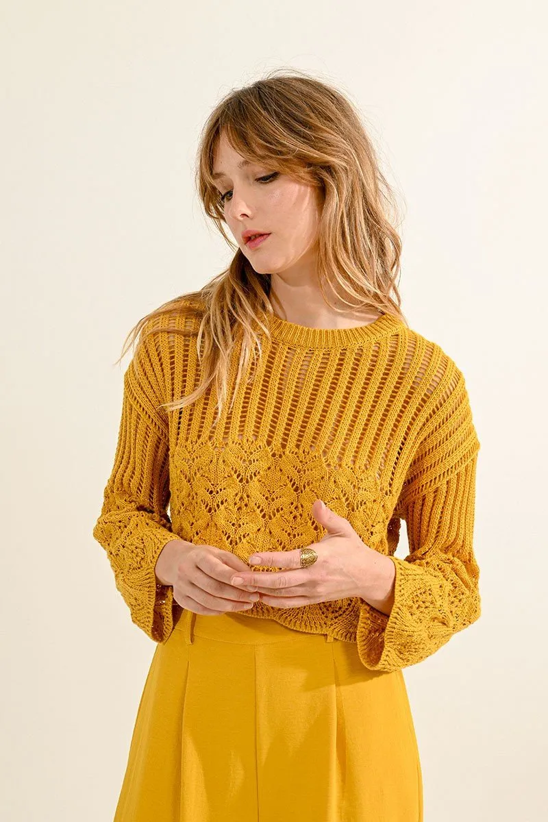 CROPPED JUMPER IN POINTELLE KNIT