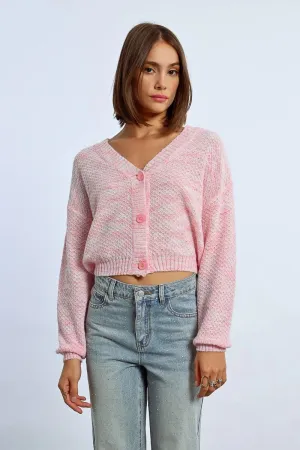 Cropped Knit Cardigan - Light Pink