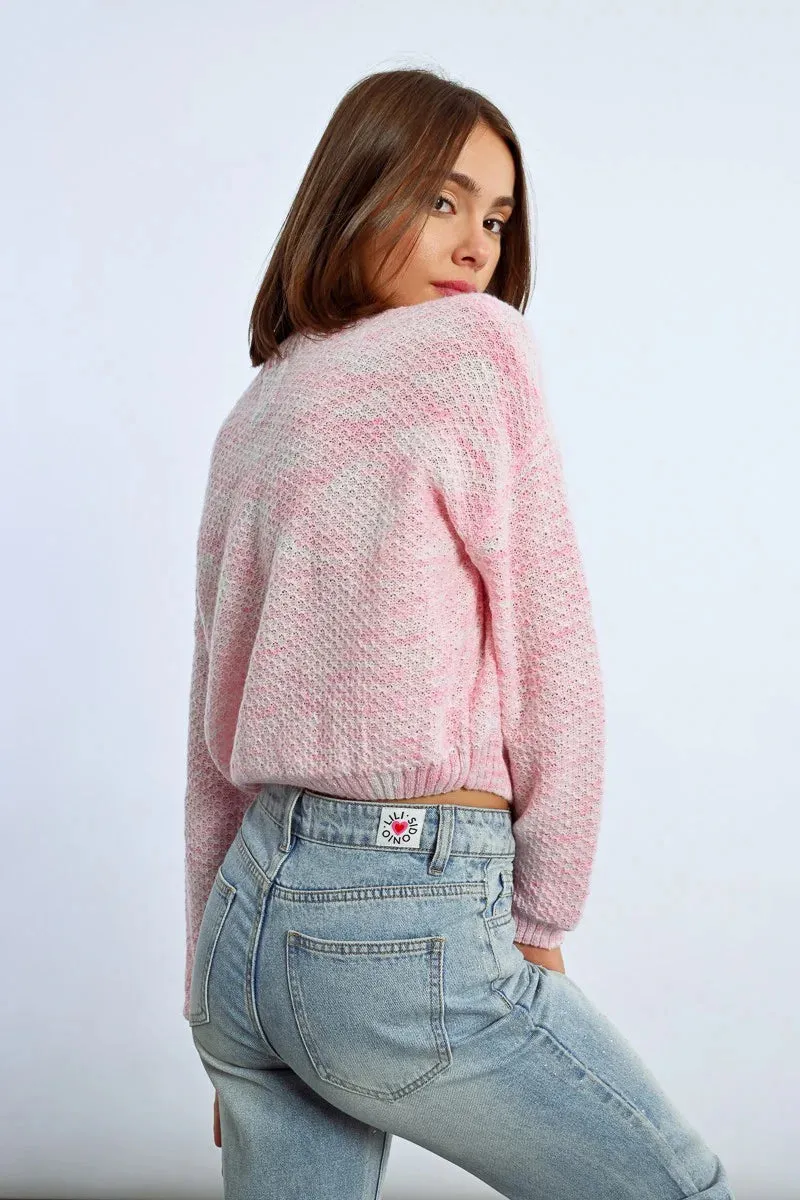 Cropped Knit Cardigan - Light Pink