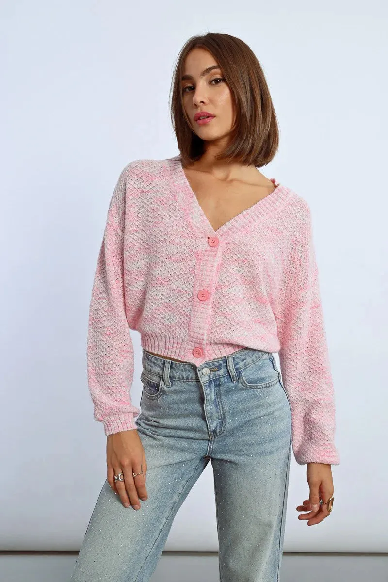 Cropped Knit Cardigan - Light Pink