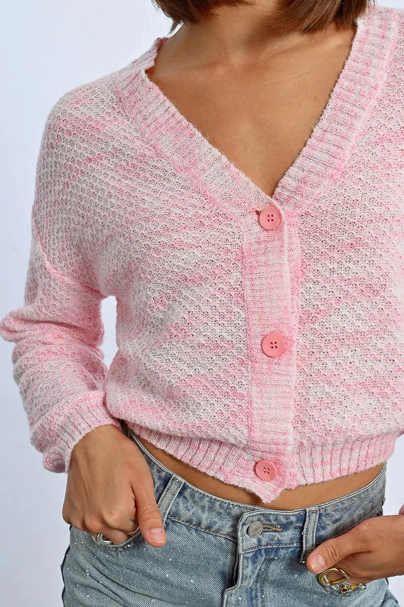 Cropped Knit Cardigan - Light Pink
