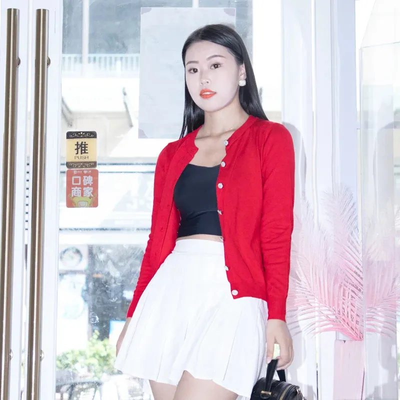 Cropped Long Sleeve Top Women's Coat Spring Jersey Knit Ladies Cardigan Female Sweaters Blouses