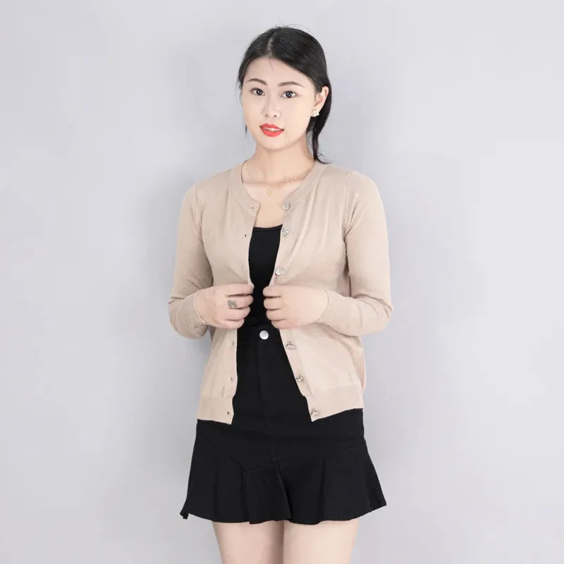 Cropped Long Sleeve Top Women's Coat Spring Jersey Knit Ladies Cardigan Female Sweaters Blouses