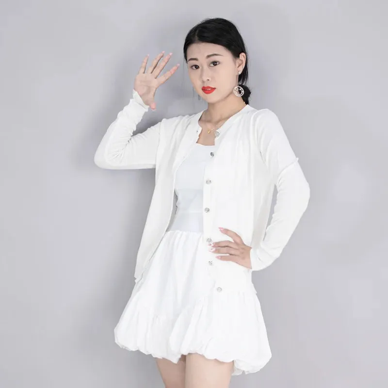 Cropped Long Sleeve Top Women's Coat Spring Jersey Knit Ladies Cardigan Female Sweaters Blouses