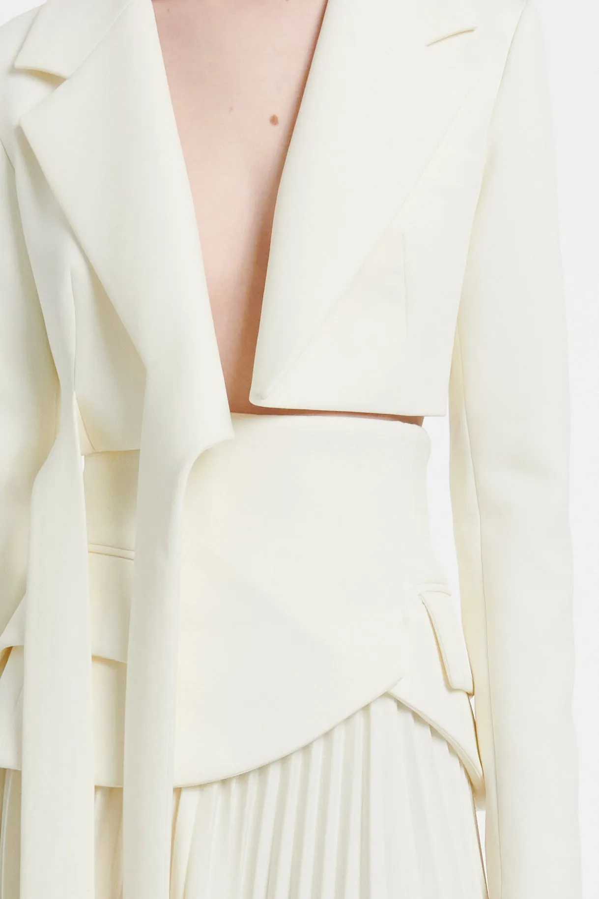 Cropped Wrap Around Jacket With Ties Ivory