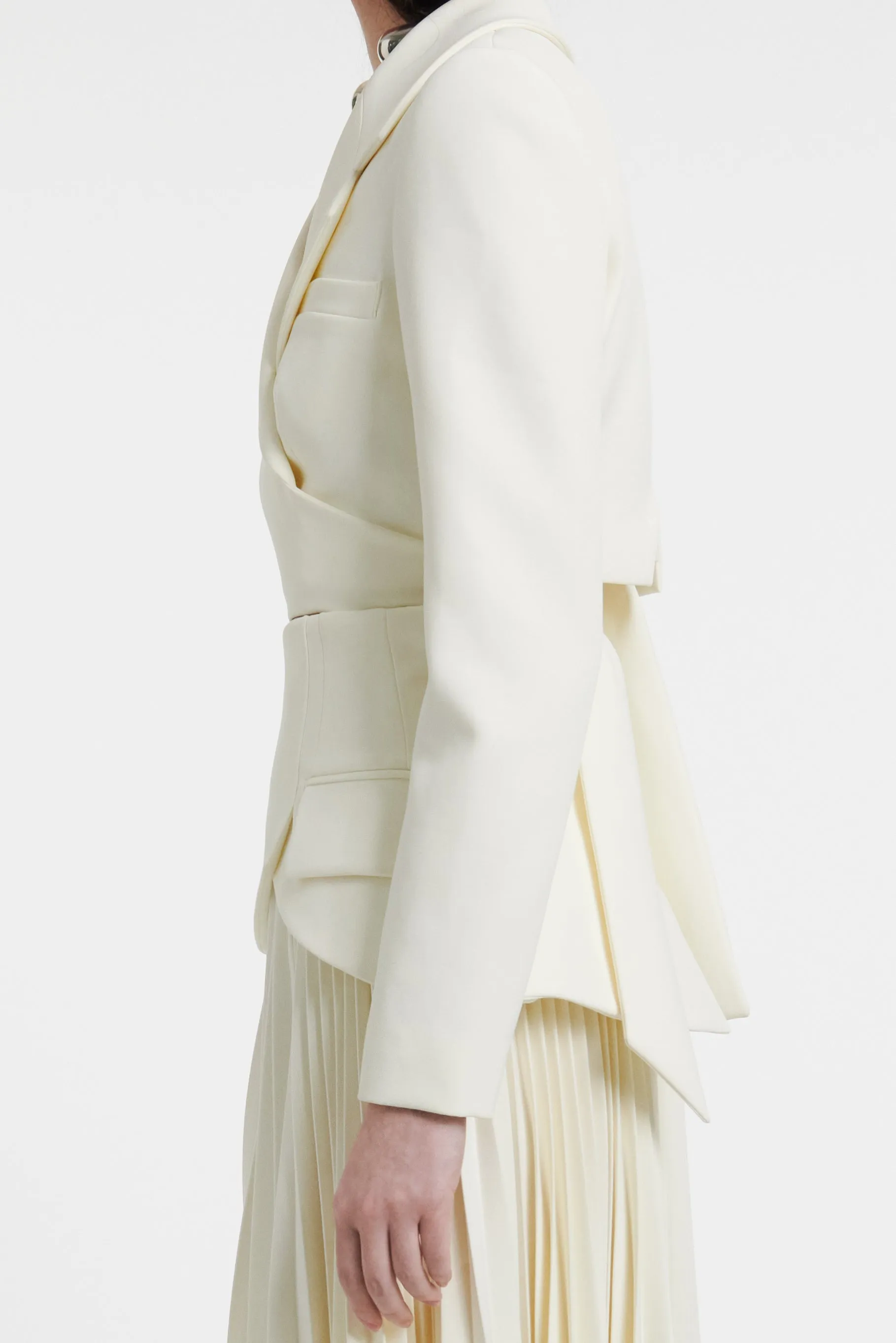 Cropped Wrap Around Jacket With Ties Ivory