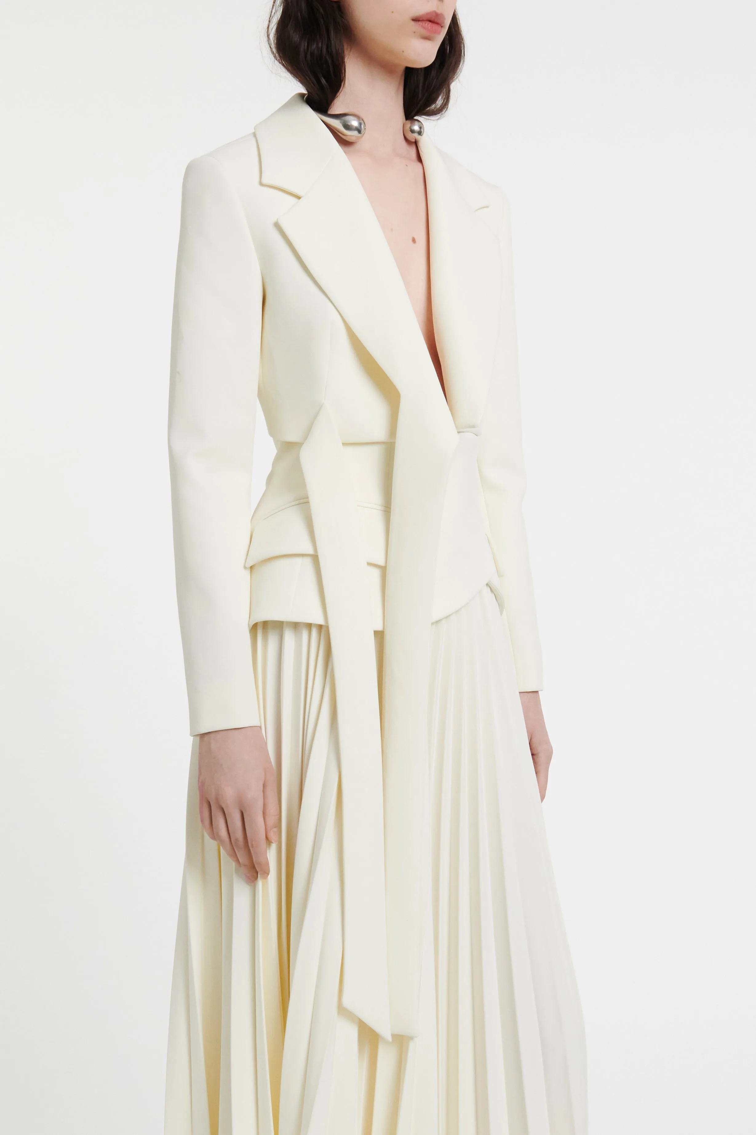 Cropped Wrap Around Jacket With Ties Ivory