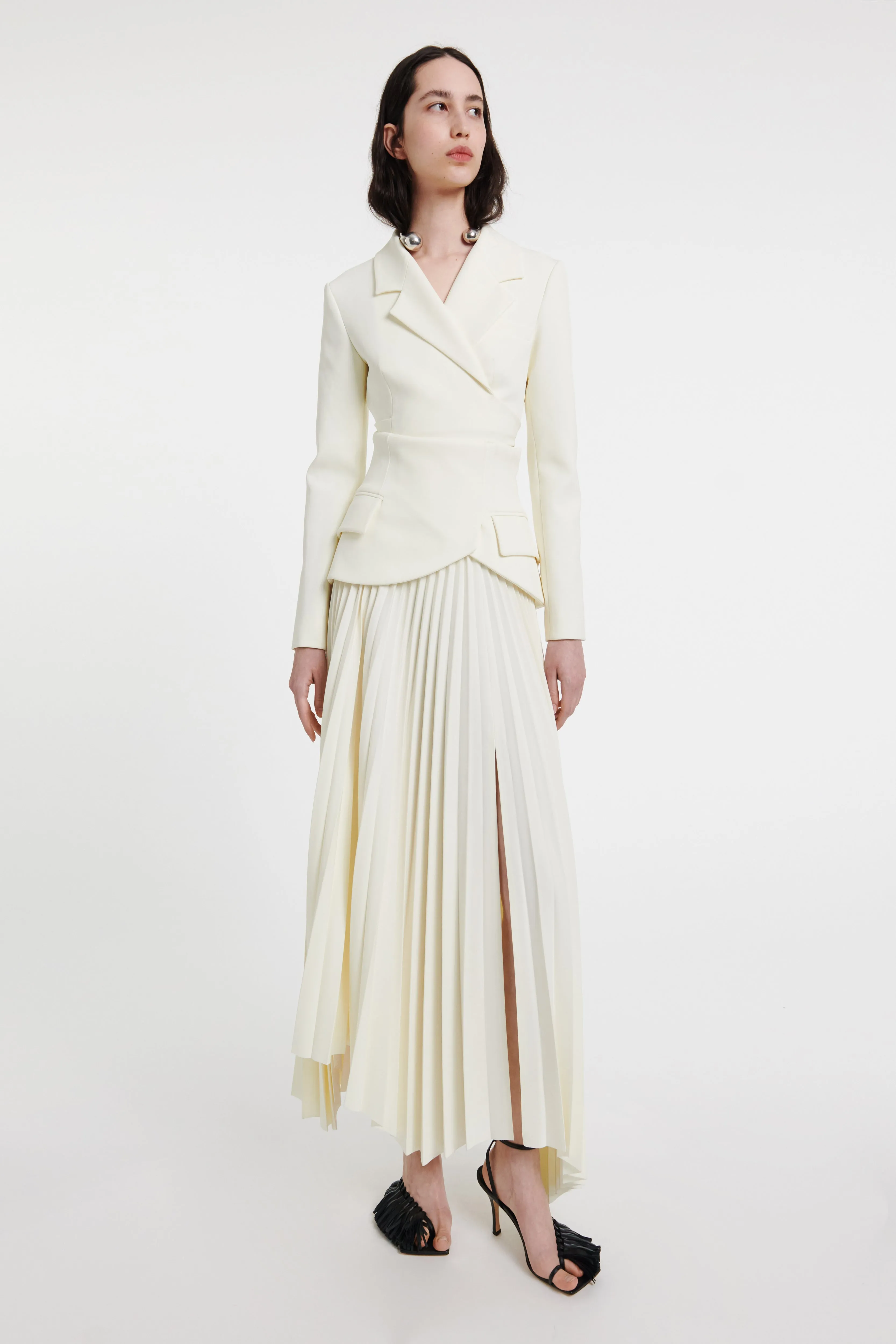 Cropped Wrap Around Jacket With Ties Ivory