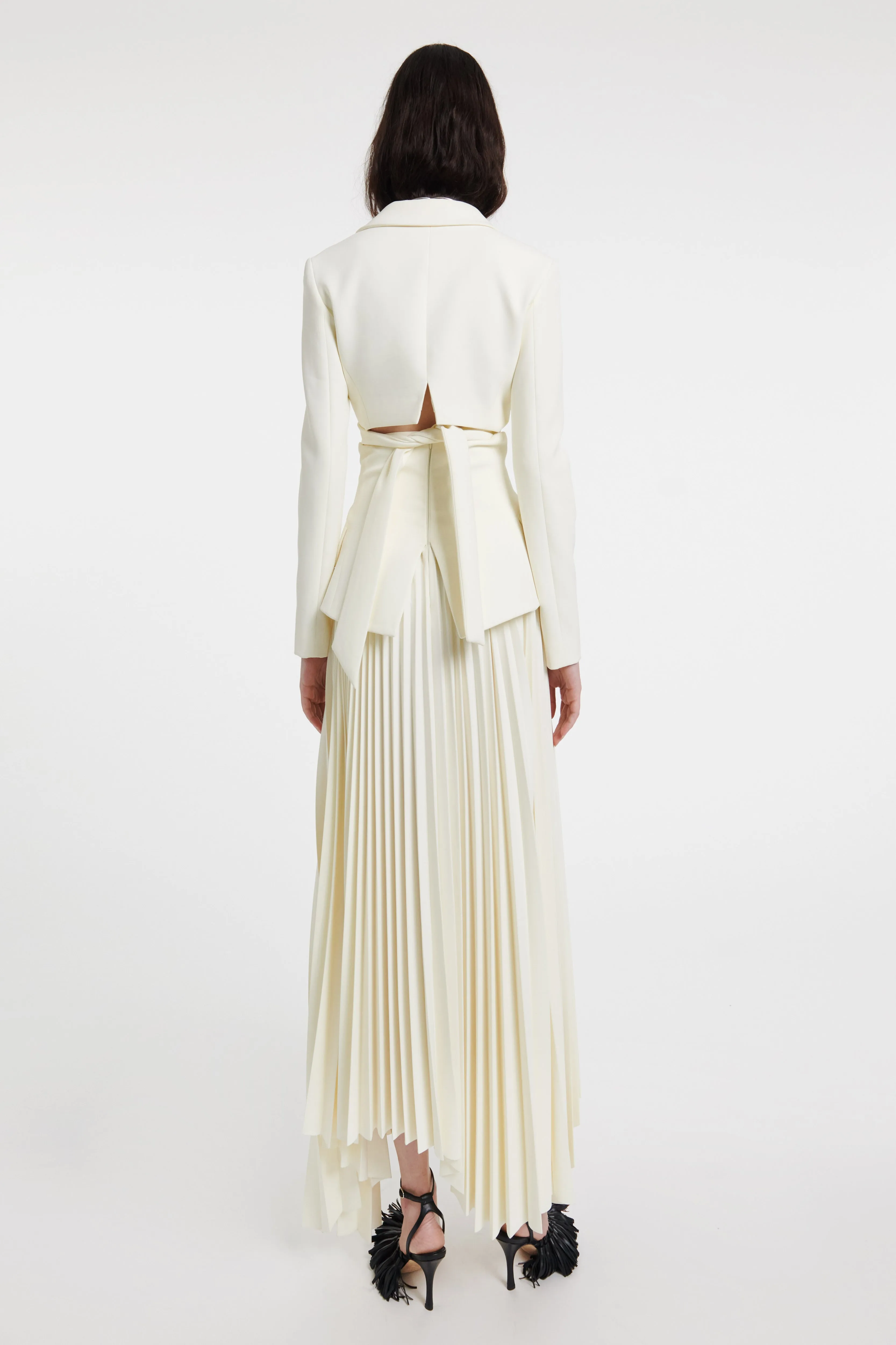 Cropped Wrap Around Jacket With Ties Ivory