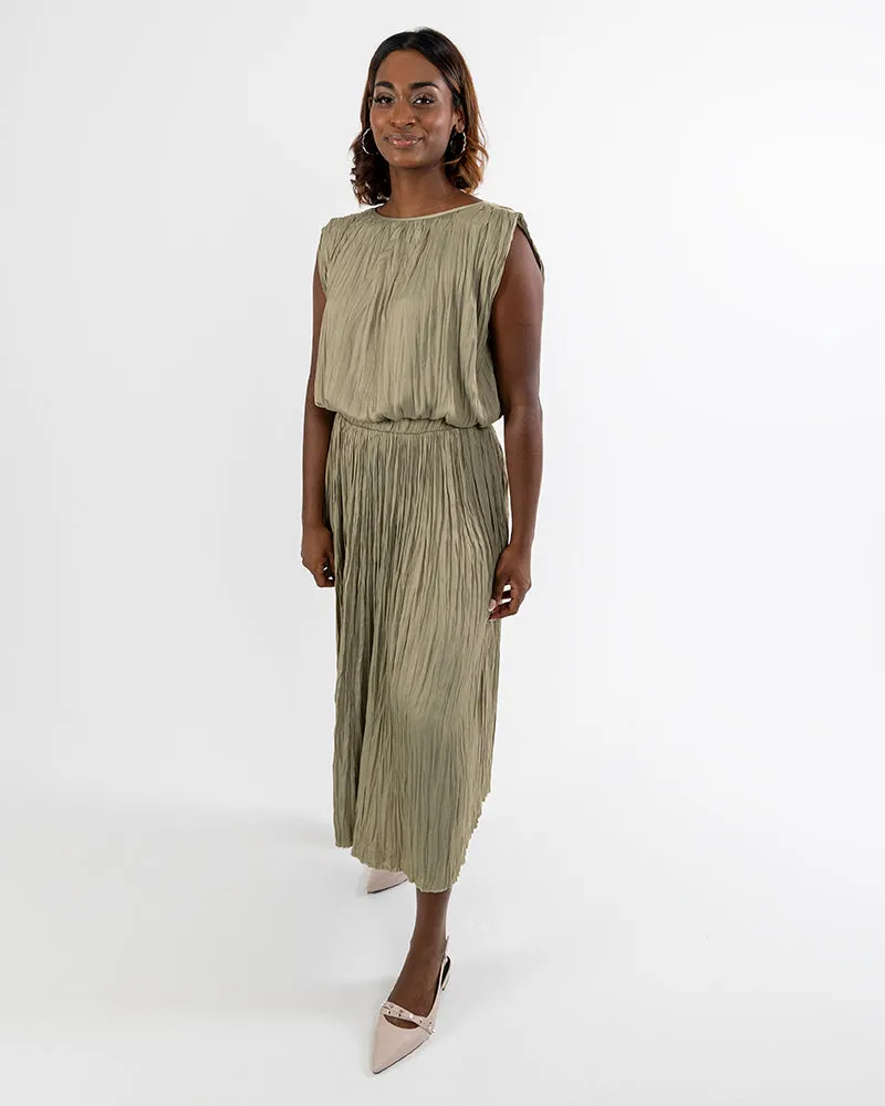 Crushed Satin Midi Skirt