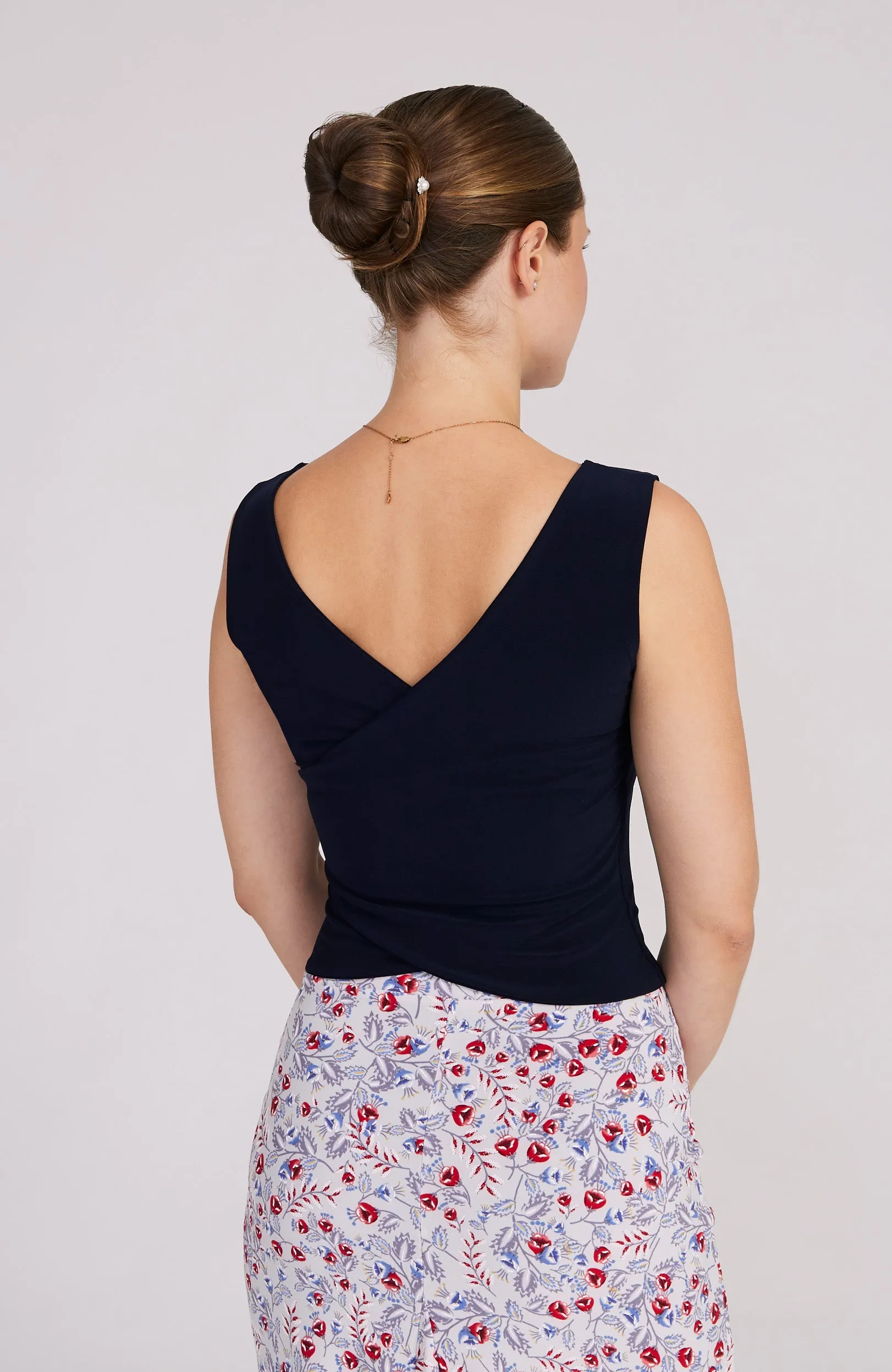 DANIELA Navy Blue Bateau Neck Top with Cross Back