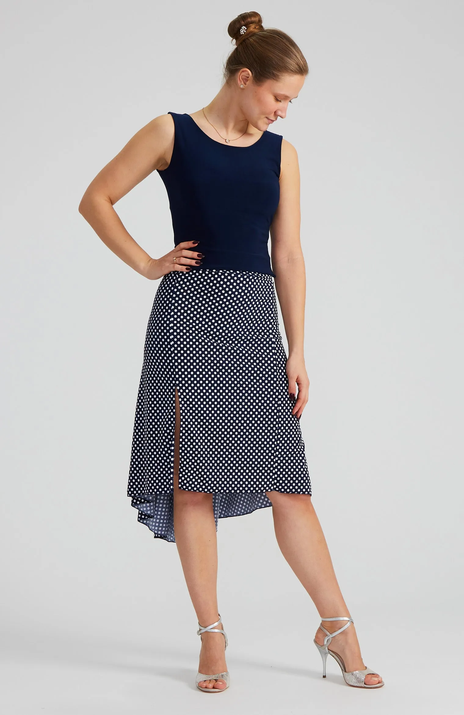 DANIELA Navy Blue Bateau Neck Top with Cross Back