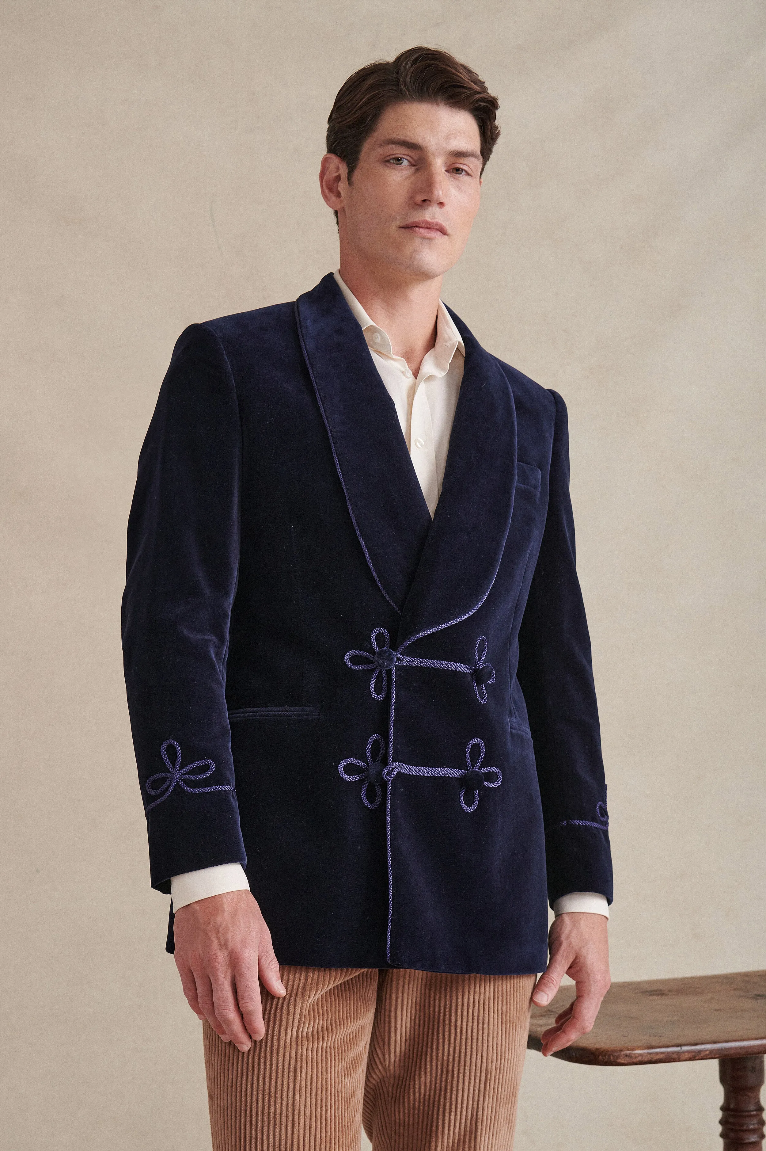Dark Blue Double Breasted Velvet Smoking Jacket