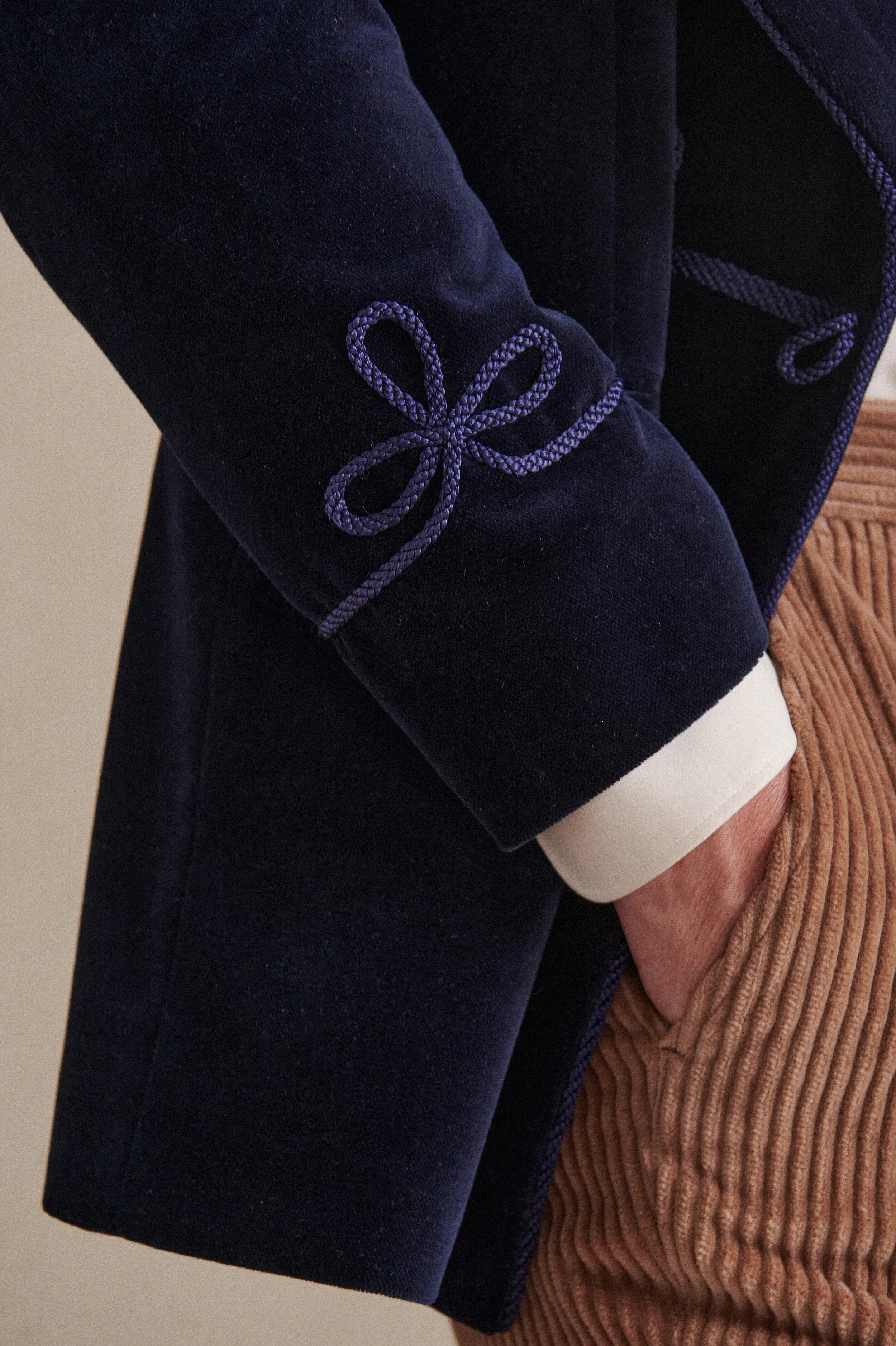 Dark Blue Double Breasted Velvet Smoking Jacket