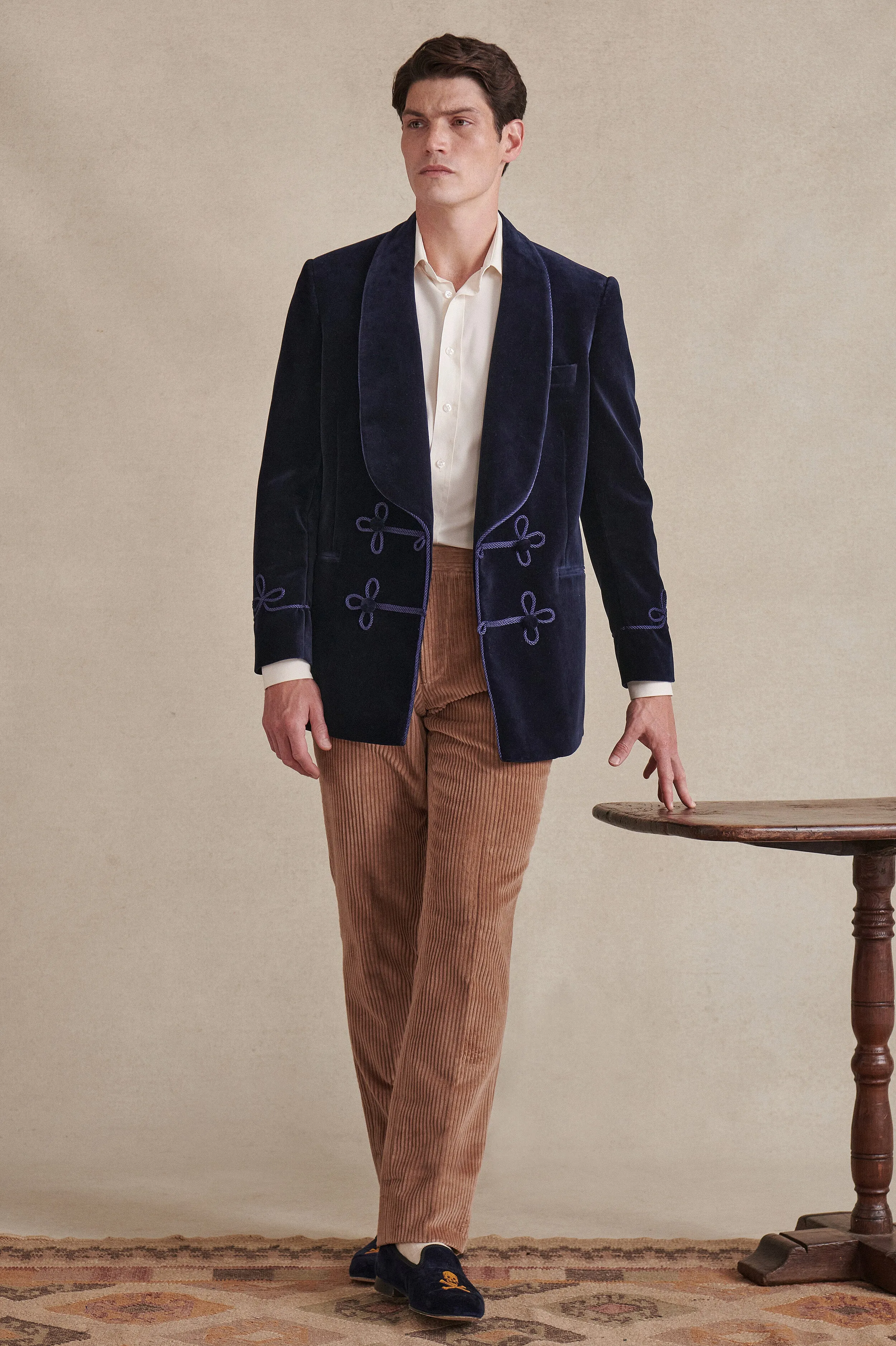 Dark Blue Double Breasted Velvet Smoking Jacket