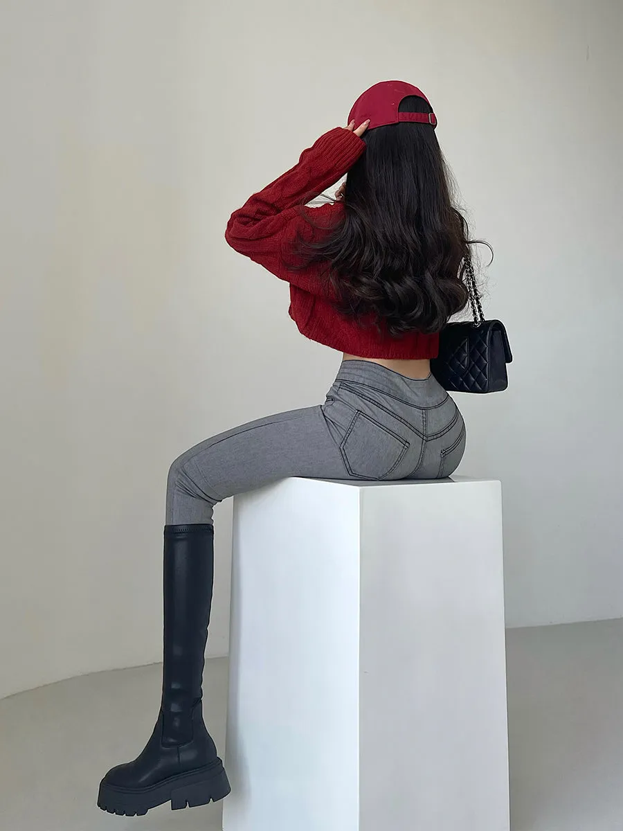 Dayana Washed Denim Slim Pencil Leg Jeans Pants