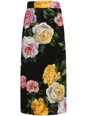 Dolce & Gabbana Silk Floral Blend Charmeuse Midi Skirt