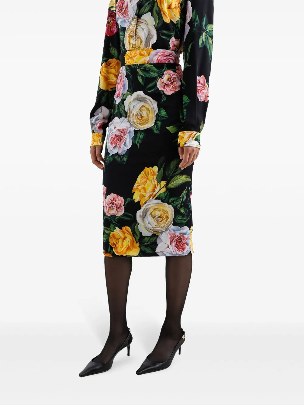 Dolce & Gabbana Silk Floral Blend Charmeuse Midi Skirt