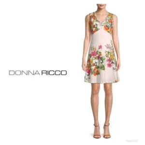 Donna Ricco Womens White Pink Tropical Floral Print Sleeveless Dress Sz 8 NWT