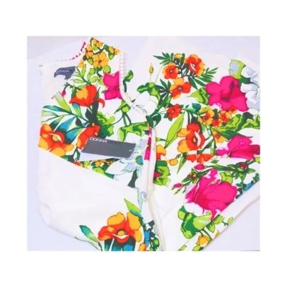 Donna Ricco Womens White Pink Tropical Floral Print Sleeveless Dress Sz 8 NWT