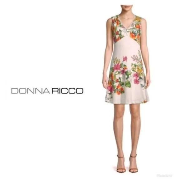Donna Ricco Womens White Pink Tropical Floral Print Sleeveless Dress Sz 8 NWT