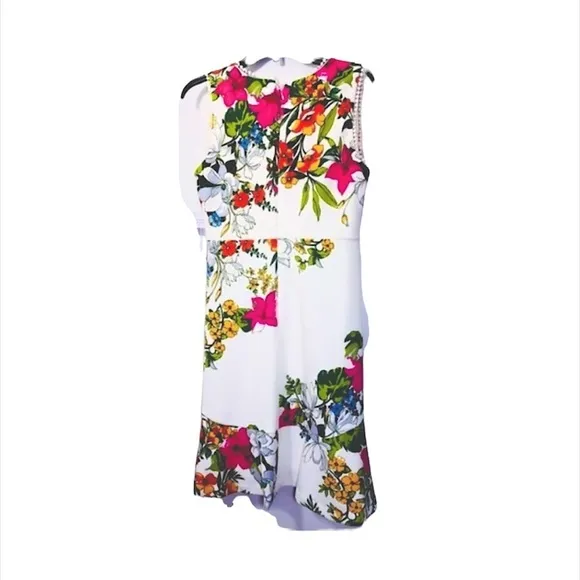 Donna Ricco Womens White Pink Tropical Floral Print Sleeveless Dress Sz 8 NWT