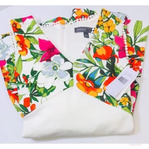 Donna Ricco Womens White Pink Tropical Floral Print Sleeveless Dress Sz 8 NWT