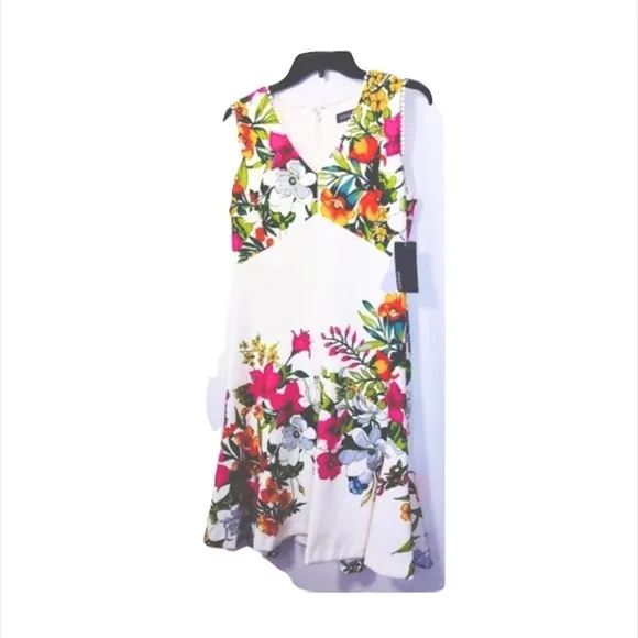 Donna Ricco Womens White Pink Tropical Floral Print Sleeveless Dress Sz 8 NWT