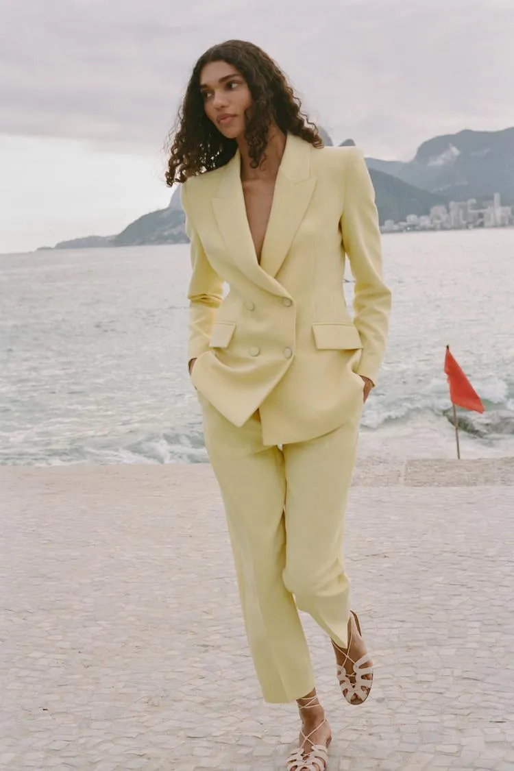 Double-Breasted Blazer with Elbow Patches