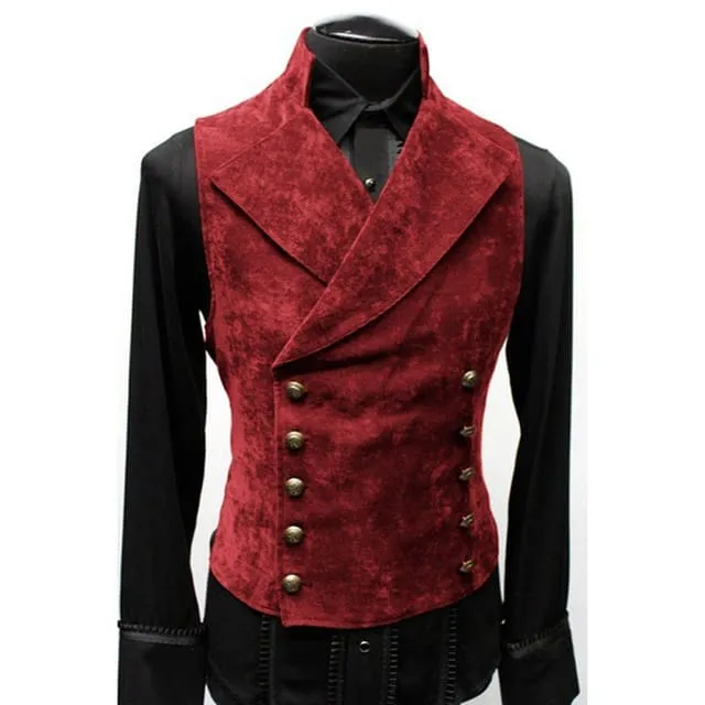 Double Breasted Gothic Steampunk Velvet Stand Collar Men Vest