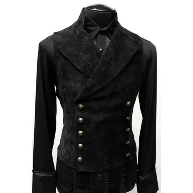 Double Breasted Gothic Steampunk Velvet Stand Collar Men Vest