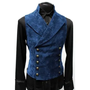 Double Breasted Gothic Steampunk Velvet Stand Collar Men Vest