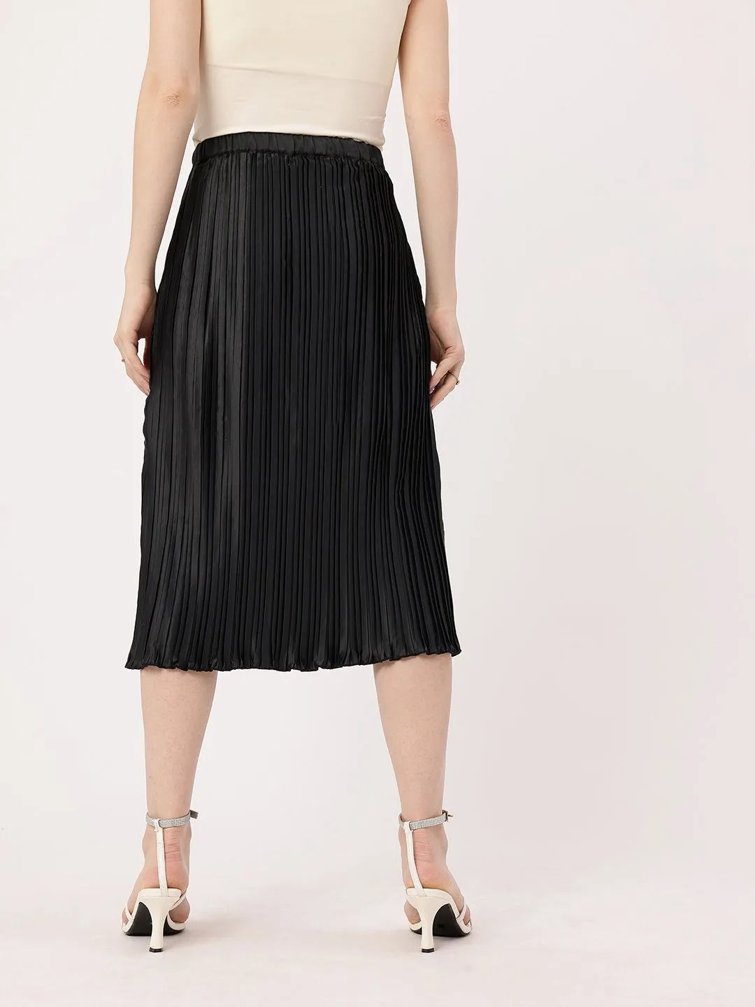 DressBerry Effortless Elegance Accordion Pleated Satin Finish A-Line Midi Skirts