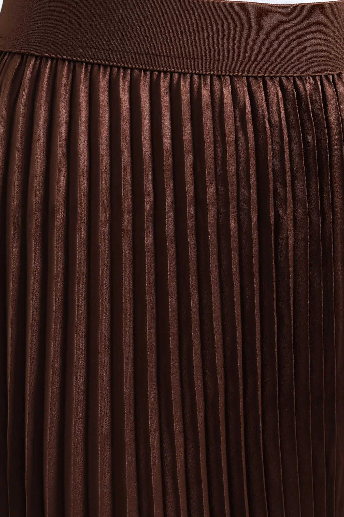 Elasticated Satin Pleated Maxi Skirt - Chocolate
