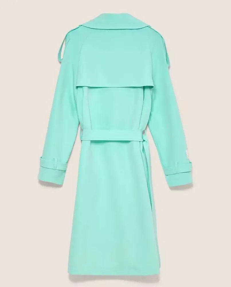 Elegant Light Blue Double-Breasted Trench Coat