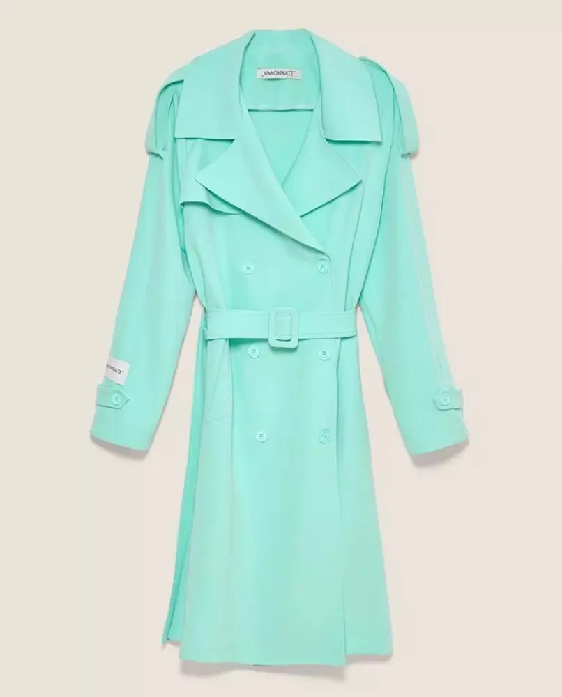 Elegant Light Blue Double-Breasted Trench Coat