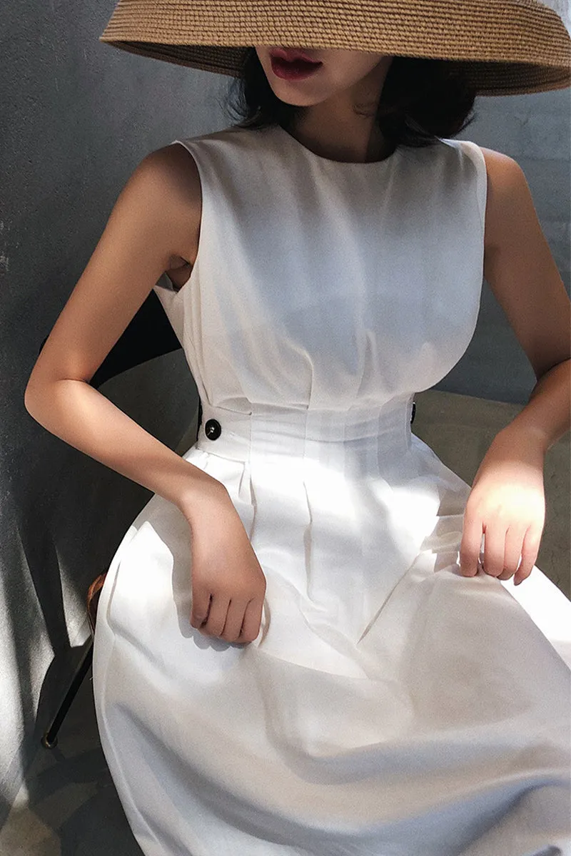 Elegant Simplicity Solid Pocket O Neck Sleeveless Dresses