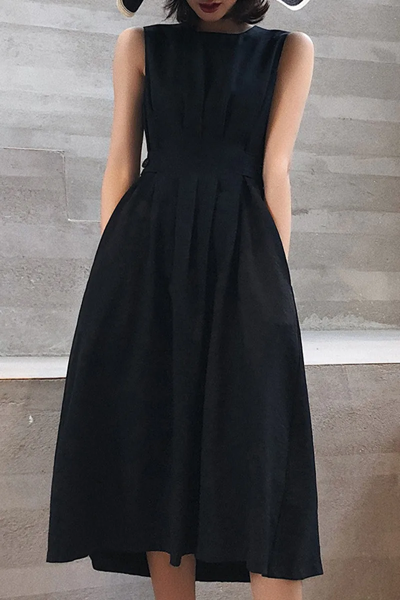 Elegant Simplicity Solid Pocket O Neck Sleeveless Dresses