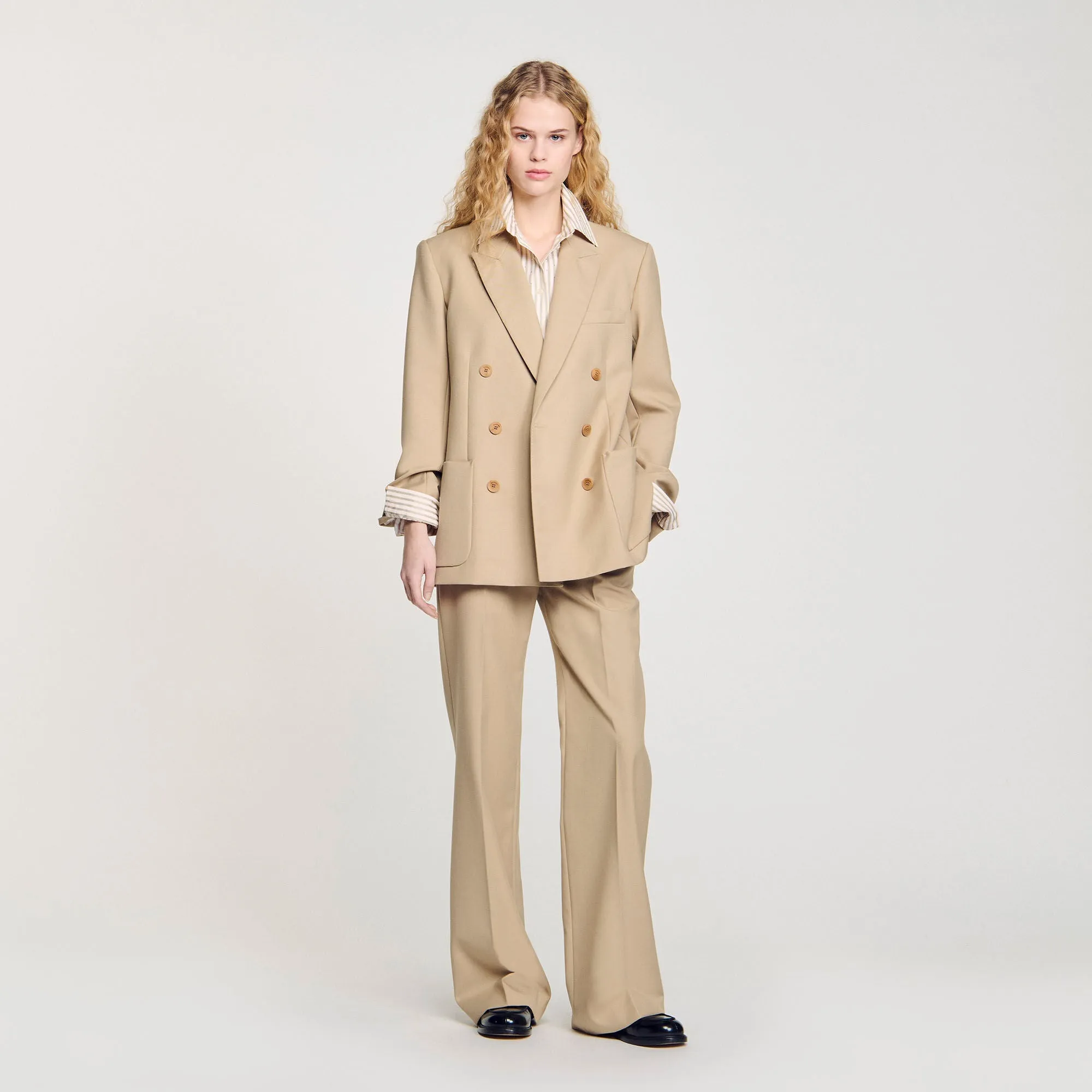 Eliette Double-Breasted Suit Jacket Sand