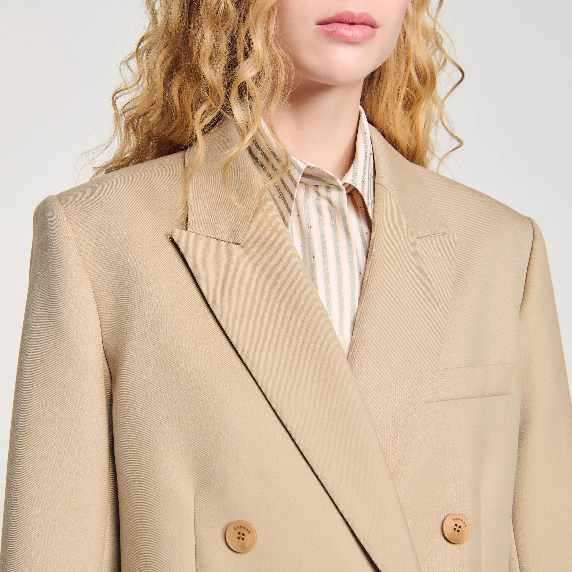 Eliette Double-Breasted Suit Jacket Sand