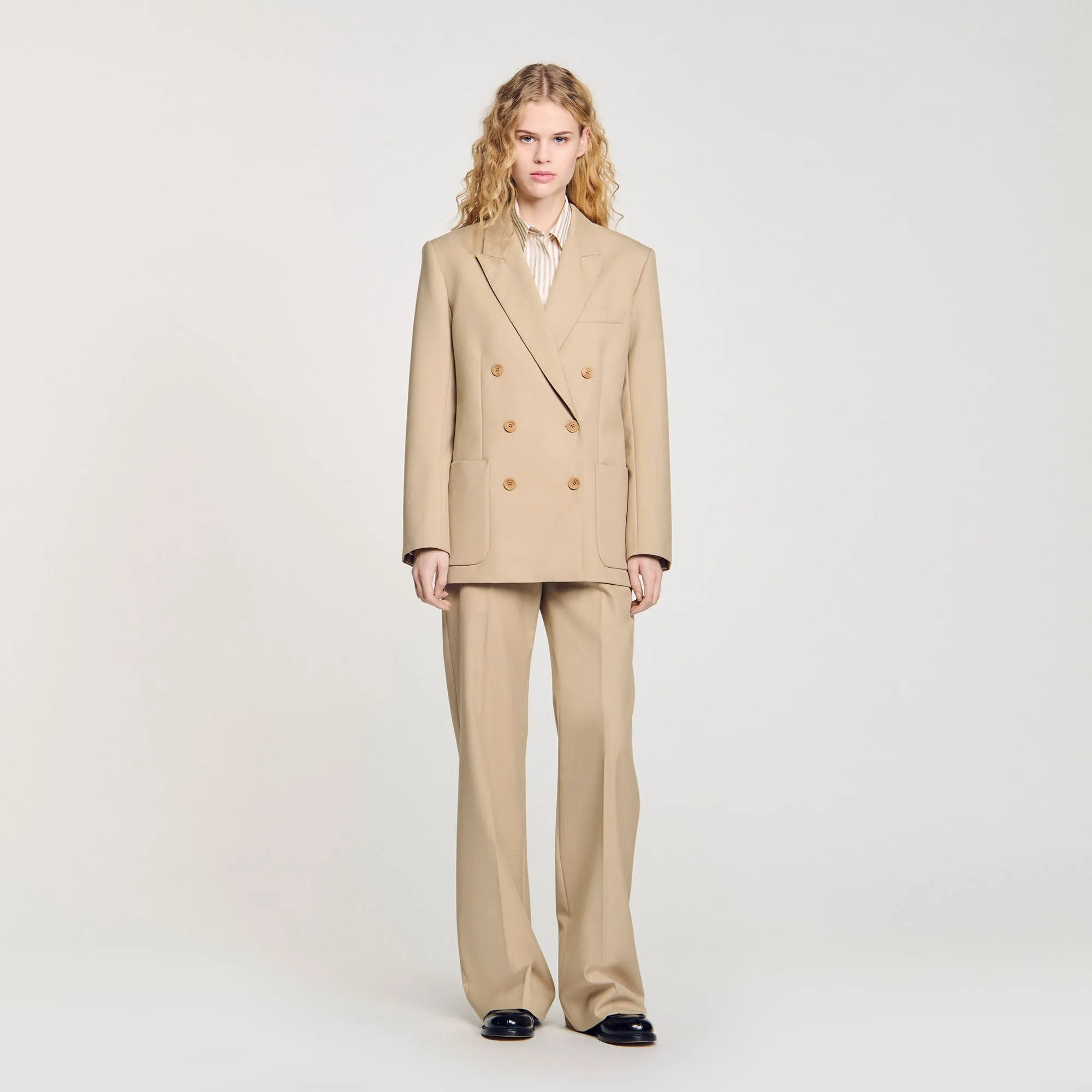 Eliette Double-Breasted Suit Jacket Sand