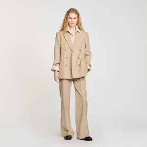 Eliette Double-Breasted Suit Jacket Sand