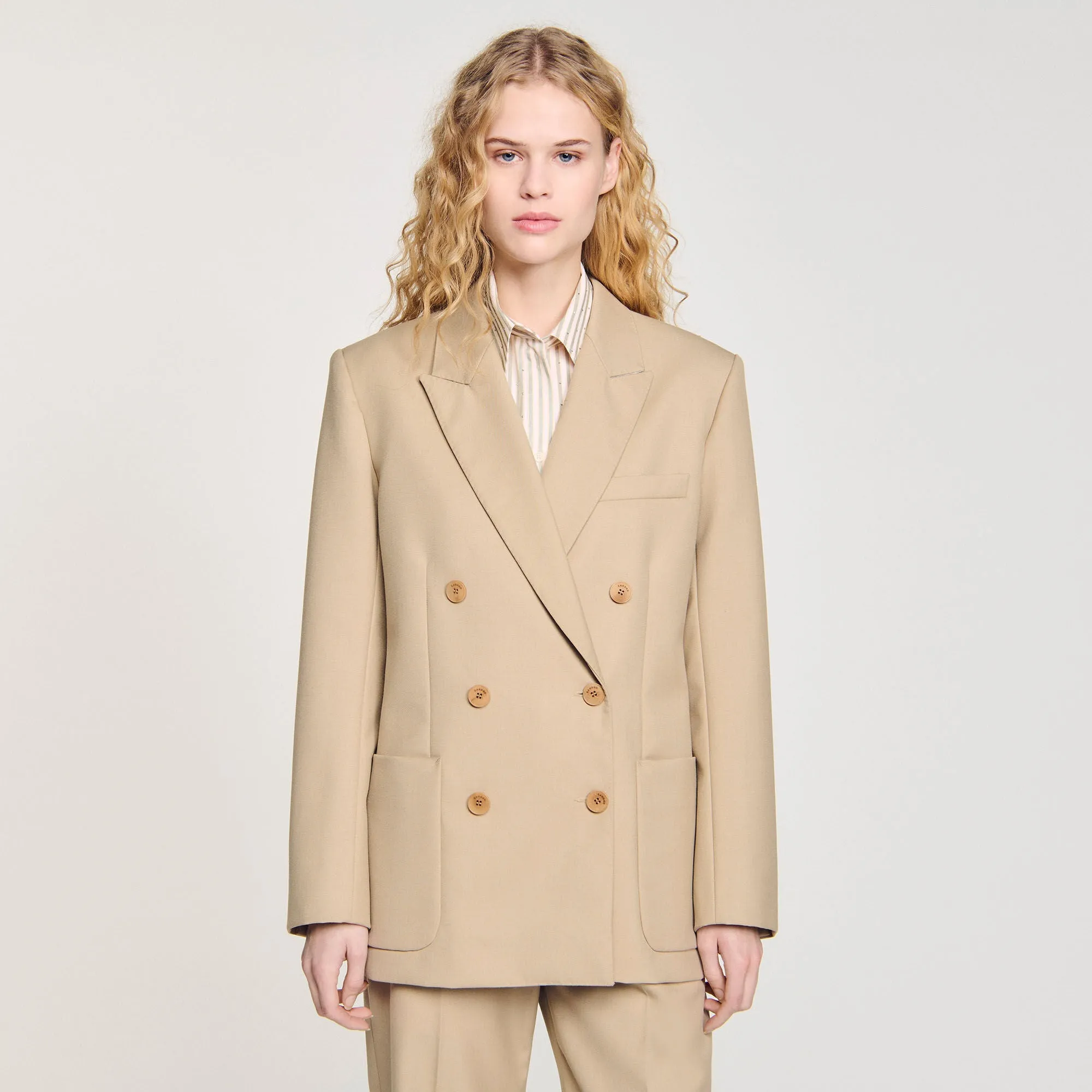 Eliette Double-Breasted Suit Jacket Sand